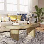 Mid Century Modern Oval Fluted Coffee Table Rustic Wood 120cm - Natural