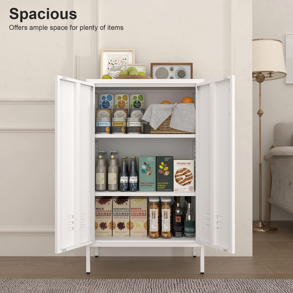 Locker Cabinet with 2 Doors and Adjustable Shelves, Pink Metal