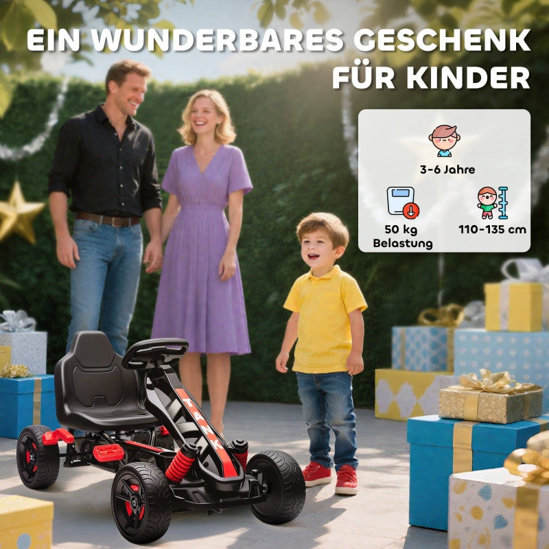 Go-kart Pedal Car for Kids with Brake and Non-slip Wheels, Metal Frame, Red