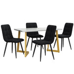 Dining Set 5-Piece 117cm Rectangular Table Black Velvet Gold Legs