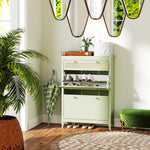 Shoe Cabinet with 2 Doors, Drawer, 12 Pairs, Green