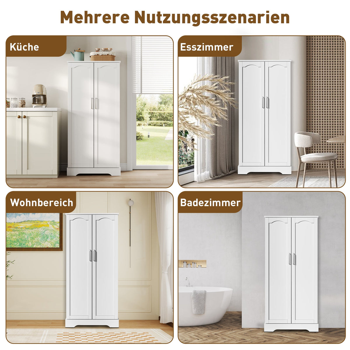 Kitchen Cabinet 60x35x128cm LED Sensor Adjustable Shelves Double Door - White
