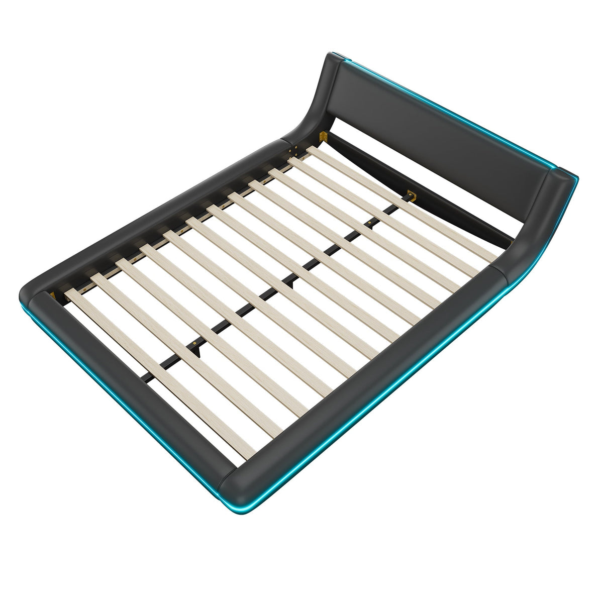 Floor Bed 140x200cm LED Ambient Light - PU Black