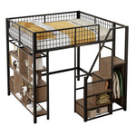 Loft Bed, Multifunctional with Storage & Stairs, 140x200 cm, Metal Black