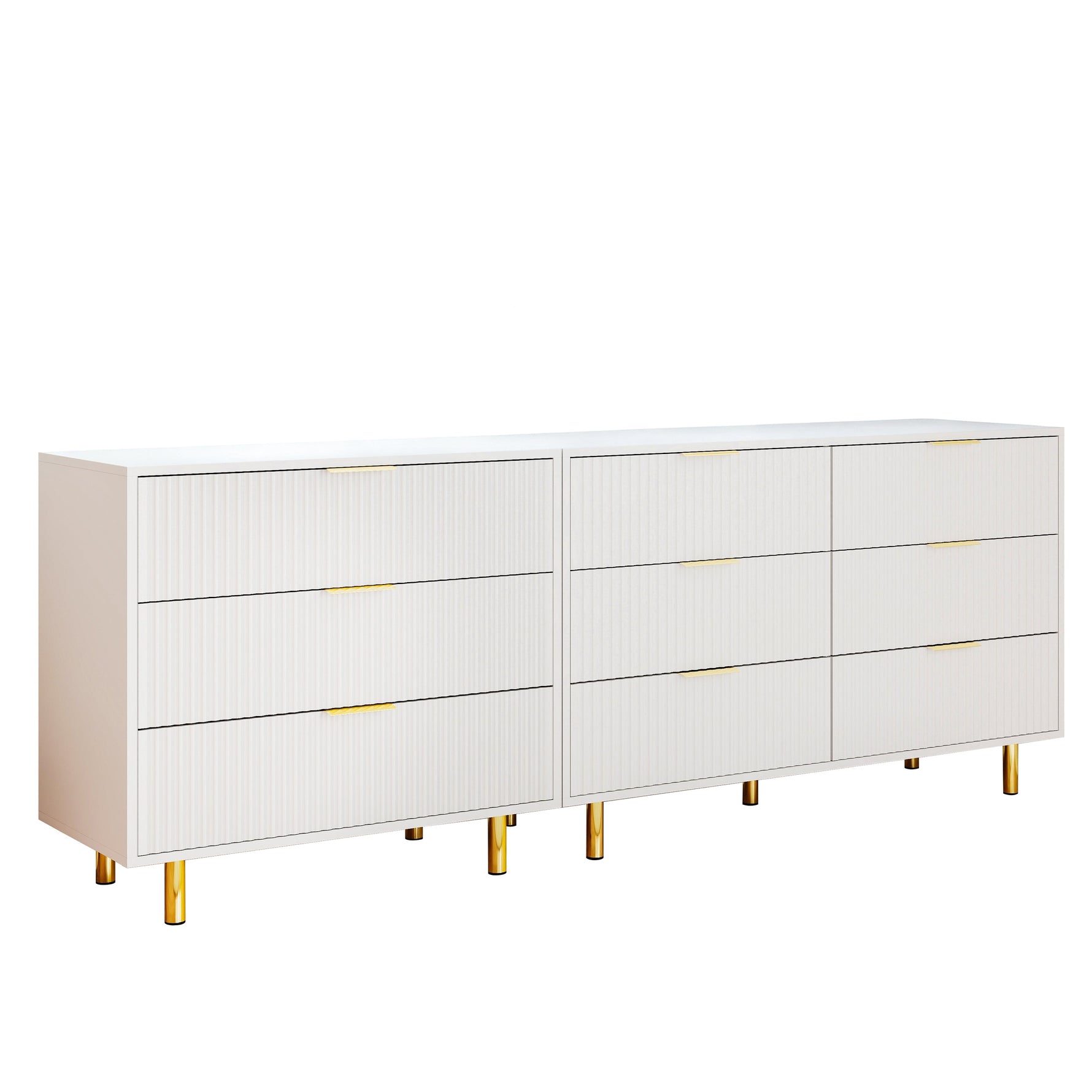 Modular Drawer Unit with 9 Drawers and Modern Sideboard Set, White and Gold