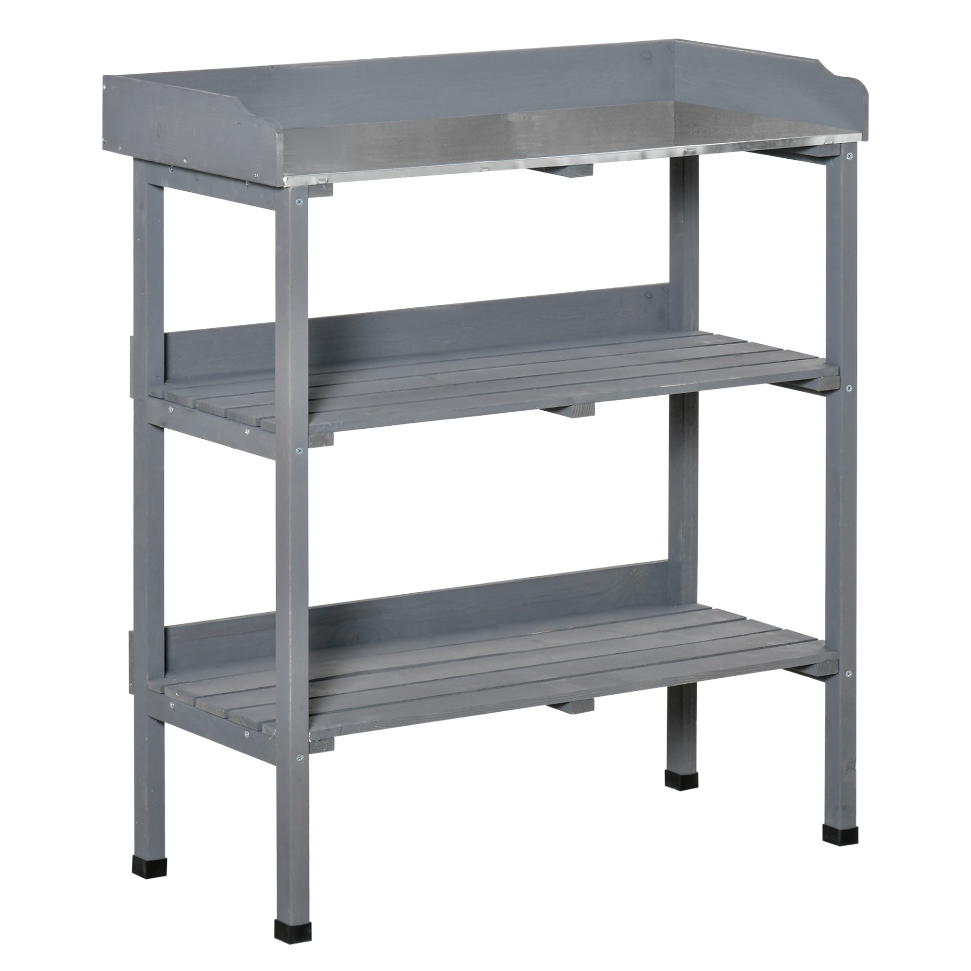 Planting Table Metal Work Surface 76x37x89cm for Garden/Balcony Wood