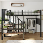 Loft Bed 140x200 cm with Corner Desk & Stairs, Black Metal
