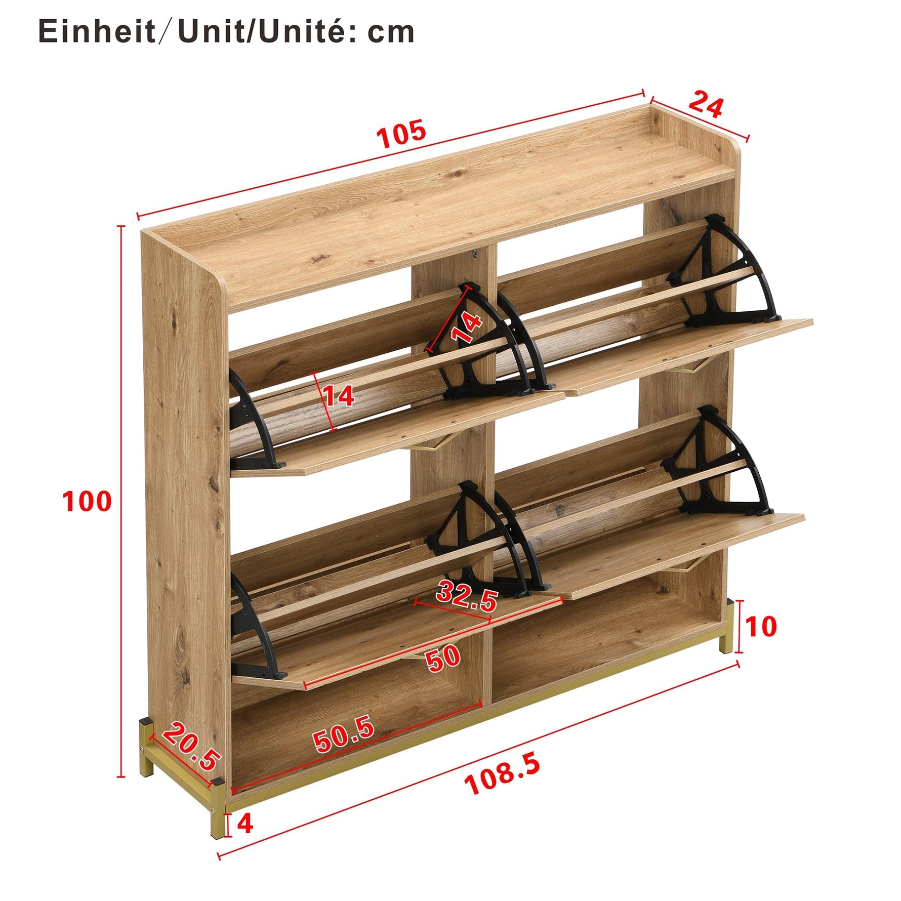 Modern Shoe Rack 4-Door Space-Saving Cabinet Wood Look