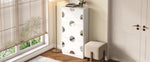 Shoe Cabinet with 3 Doors and Round Mirror, Large Storage for Entryway, White