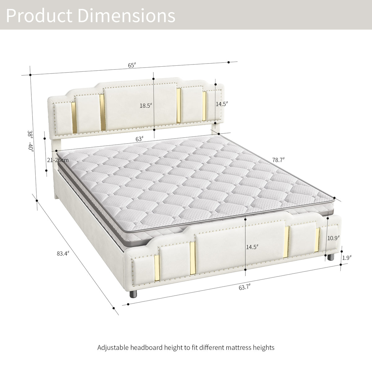 Hydraulic Double Bed 160x200cm with Headboard, Beige Velvet