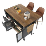 Mobile Kitchen Island with Worktop, Glass Display, LED & Casters - Black