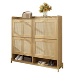 Shoe Cabinet Rattan Doors 4 Doors Metal Frame - Wood