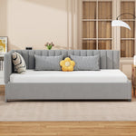 Upholstered Bed Sofa, 90x200 Multifunctional with Slatted Frame, Skin-Friendly Velvet Fabric Gray