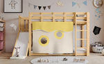Children's Bunk Bed 90x200cm with Slide & Stairs, Natural Pine