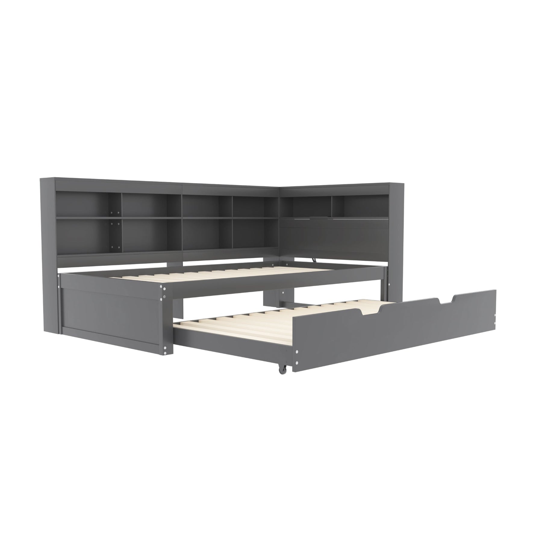 Sofa Bed with USB Socket & Storage, Solid Wood, Gray
