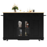 Kitchen Island, Removable Dividers, Dining Cart with Tempered Glass, Black