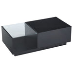 LED Coffee Table, Height-Adjustable with Hidden Storage and Shelf, High-Gloss