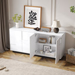 Sideboard 160cm High-Gloss 4 Doors Storage Geometric Design - White/Black