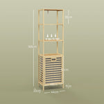 Bamboo Bathroom Shelf, 3 Open Shelves, Extendable Basket, Natural