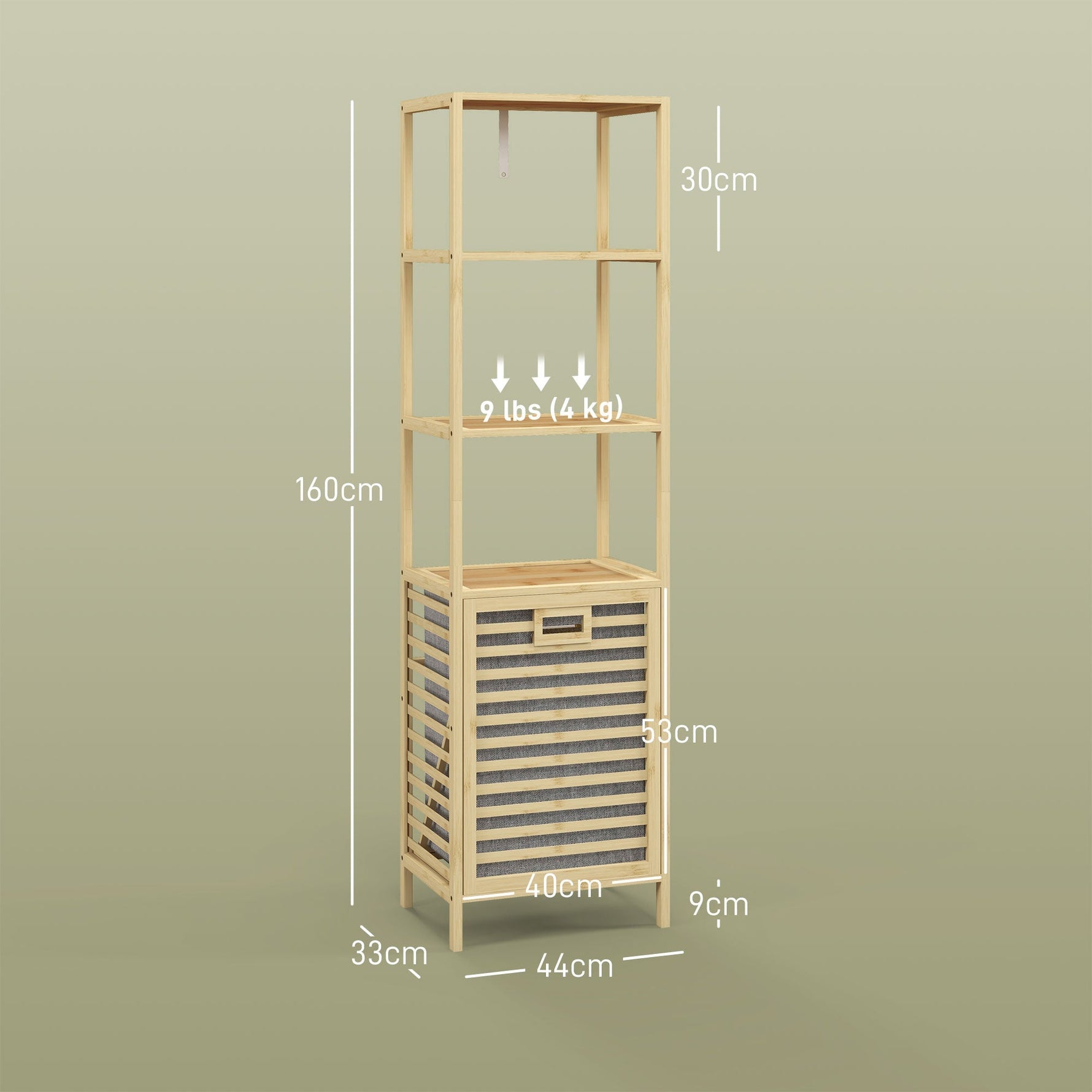 Bamboo Bathroom Shelf, 3 Open Shelves, Extendable Basket, Natural