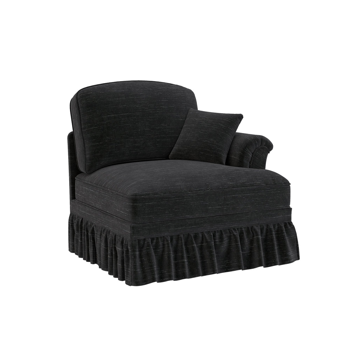 Windsor Sofa RSF with 1 Cushion and Removable Skirt, Black Chenille