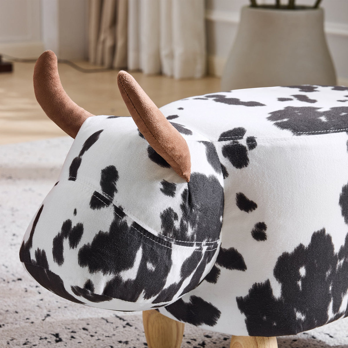 Universal Pet Footstool, Non-Slip Shoe Changing Stool with Solid Wood Legs, Black and White