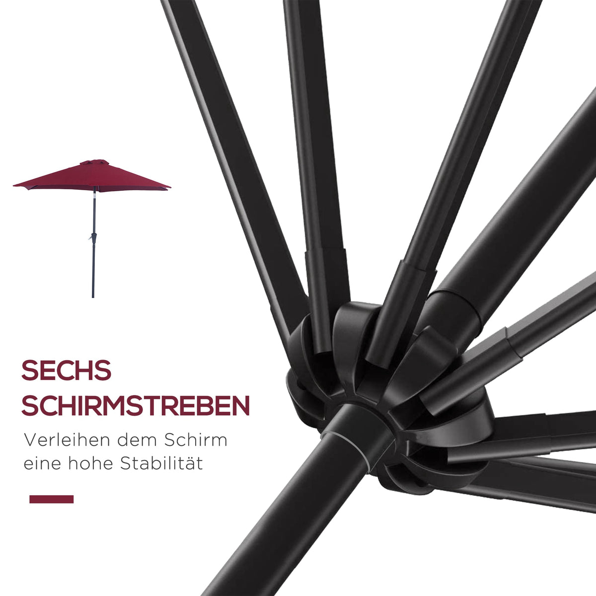 Folding Parasol Garden Umbrella 2.6m Aluminum Hand Crank, Red Polyester