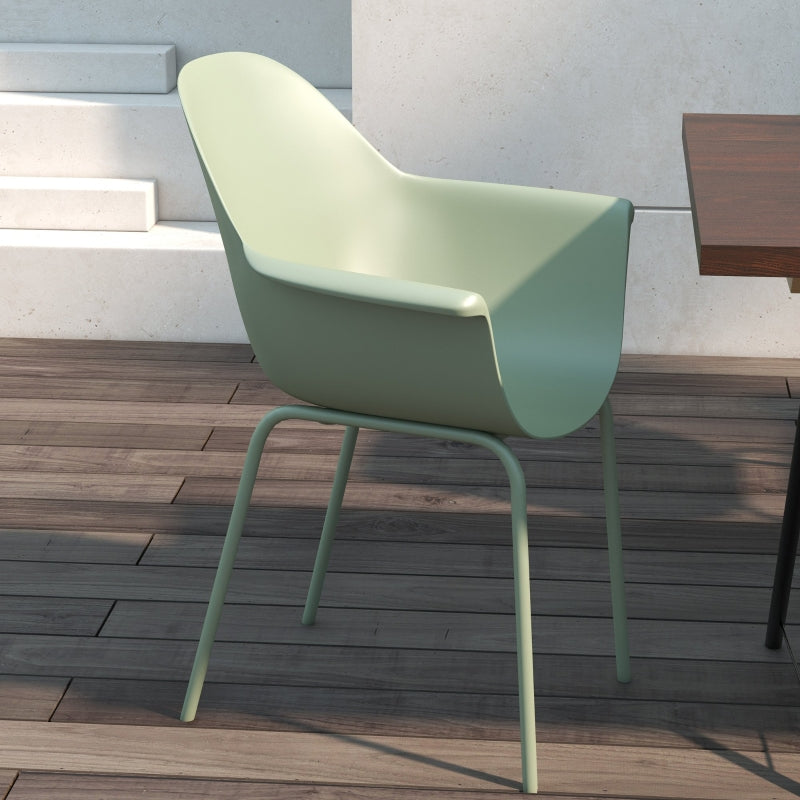 Garden Chairs Set of 4 with Backrest Armrests Weatherproof - Plastic/Metal Green