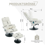 023 Recliner Chair, 5-Point Massage, Electric Heat, Footstool, 360° Swivel, Chenille Fabric White