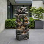 Garden Fountain with LED Lighting, Water Pump and Decorative Basin, Artificial Stone Grey