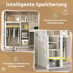 Children's Loft Bed with Desk, Wardrobe, Ladder Cabinet and USB Ports, 90x200cm, White Wood