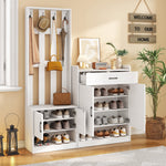 Wardrobe Set 140.6x32x180 cm Hallway Panel Shoe Cabinets, White Matte Finish