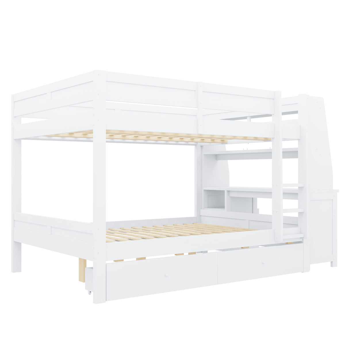 Bunk Bed 140x200cm with Desk, Cabinet & Drawers, White