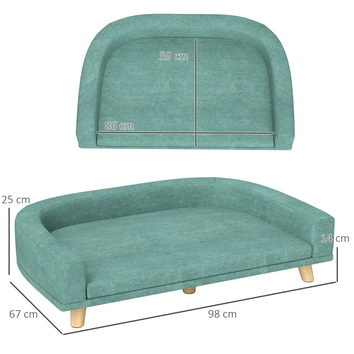Dog Sofa - Pet Sofa with Cushion, Wooden Legs, Green