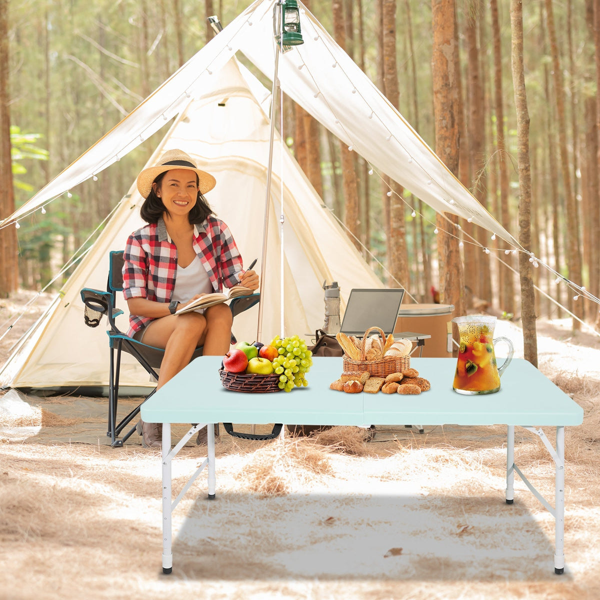 Portable Heavy Duty Folding Table, 125cm Adjustable, Blue