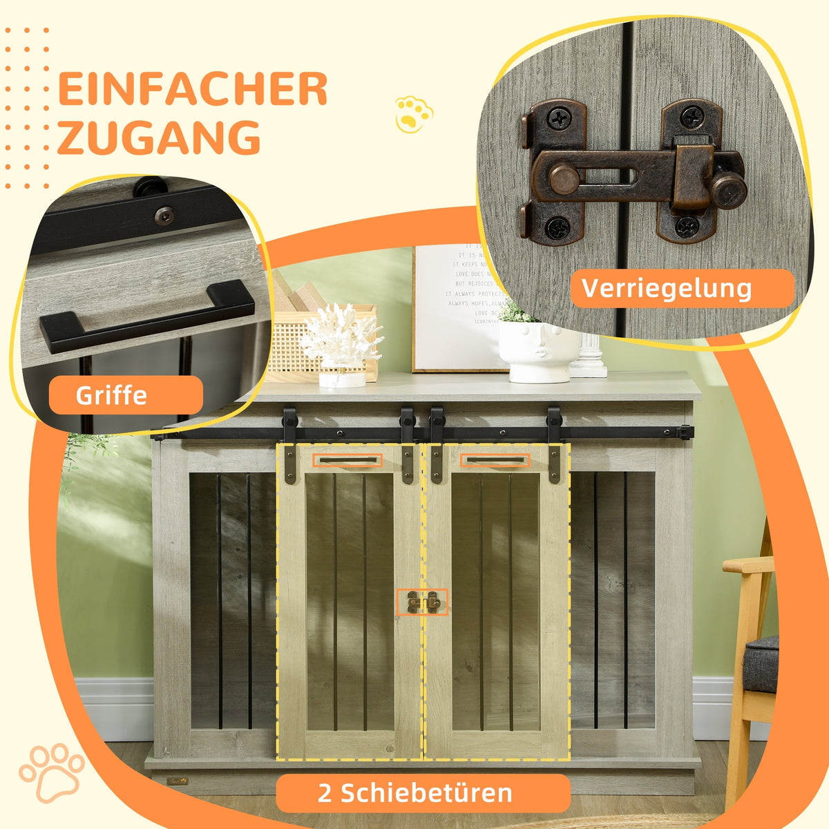 Dog Cage, Two Room Option, Double Doors, Grey