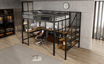 Iron Loft Bed with Desk & Storage, 120x200cm, Black Iron + MDF