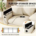 Three-seater Sofa Modern Folding Table USB Port Drink Holder Storage - Chenille