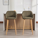 Modern European Bar Stools with High Backrest and Armrests, Set of 2, Beige Linen