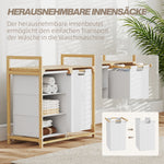 Laundry Basket 4 Compartments, Extendable Bags, 83L, Bamboo White