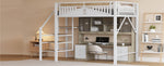 Metal Loft Bed 140x200cm with Ladder & Underbed Storage, White