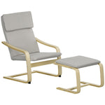 Lounge Chairs Set of 2 with Footstool, Armrest, Headrest, Light Grey Linen