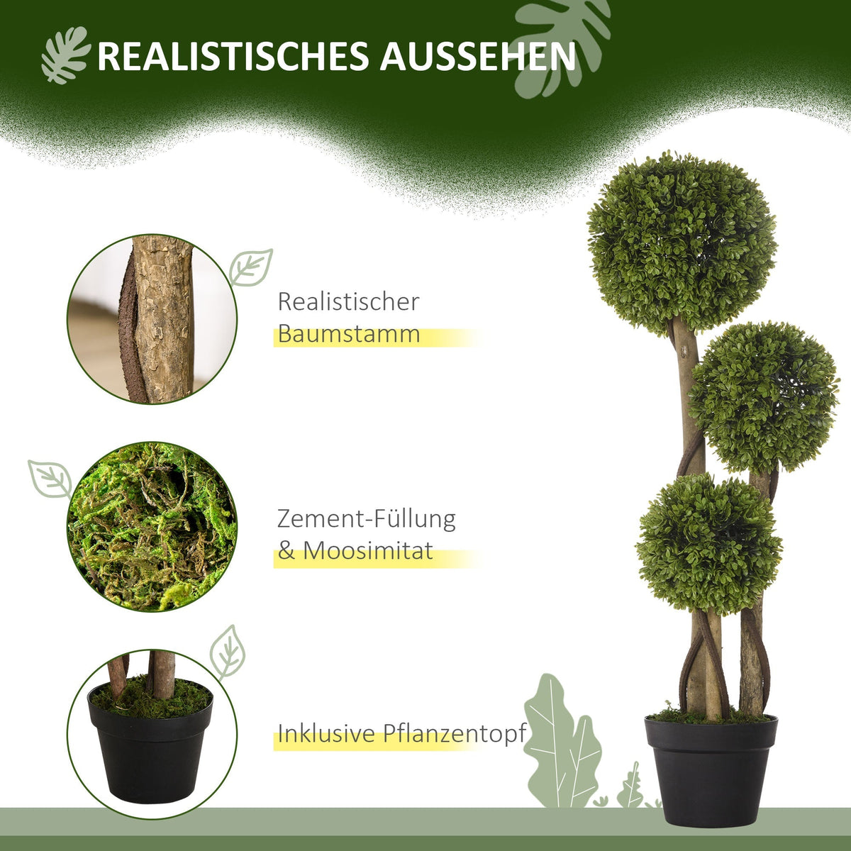 Artificial Boxwood Tree 90 cm UV Protection, Light Green