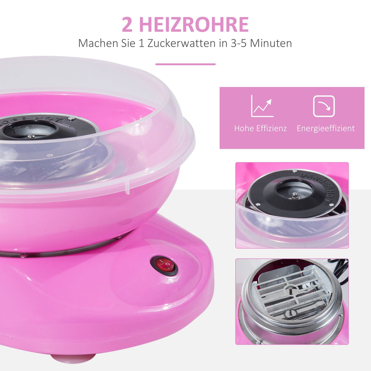 Cotton candy machine for parties & events, easy handling, quick results, pink