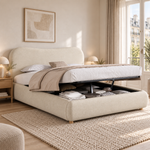 Upholstered Double Bed 160x200cm Hydraulic Storage, Beige Chenille