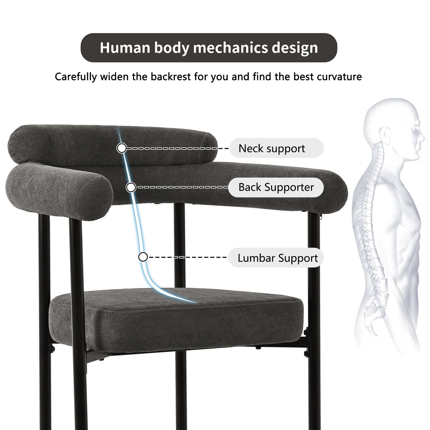 4 Dining Chairs Modern Simple Comfortable Ring Seats Dark Grey Suede