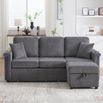 Velvet Sofa LED USB-C Storage Footrest Cup Holders, Dark Grey