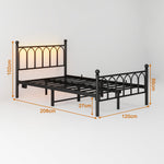 Metal Bed Frame with Vintage Headboard, Footboard, USB & LED, Black