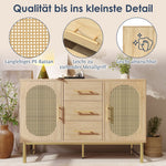 Rattan Sideboard 3 Drawers 2 Doors Adjustable Shelves 120x40x74cm Sonoma Oak