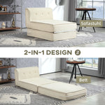 Sofa Bed 2-in-1 Foldable Upholstered 240 kg, Corduroy Cream White